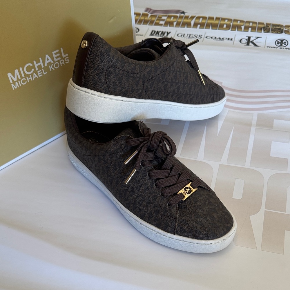 Michael Kors Brown Keaton Lace Up Sneakers in Box